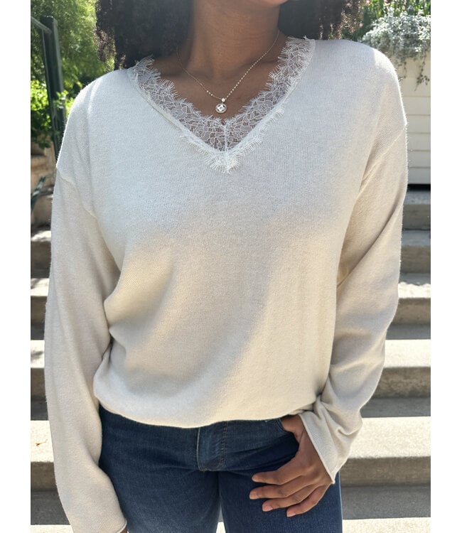CONTRAST LACE SWEATER
