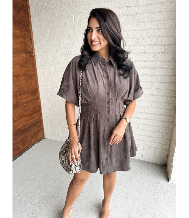 SUEDED SHIRT DRESS
