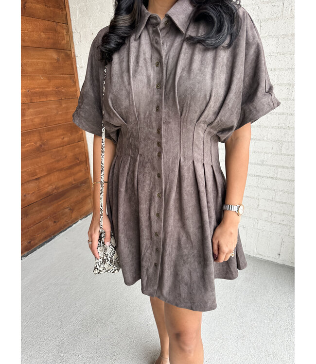 SUEDED SHIRT DRESS