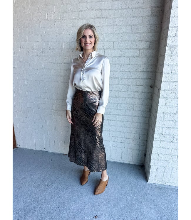 METALLIC MIDI SKIRT
