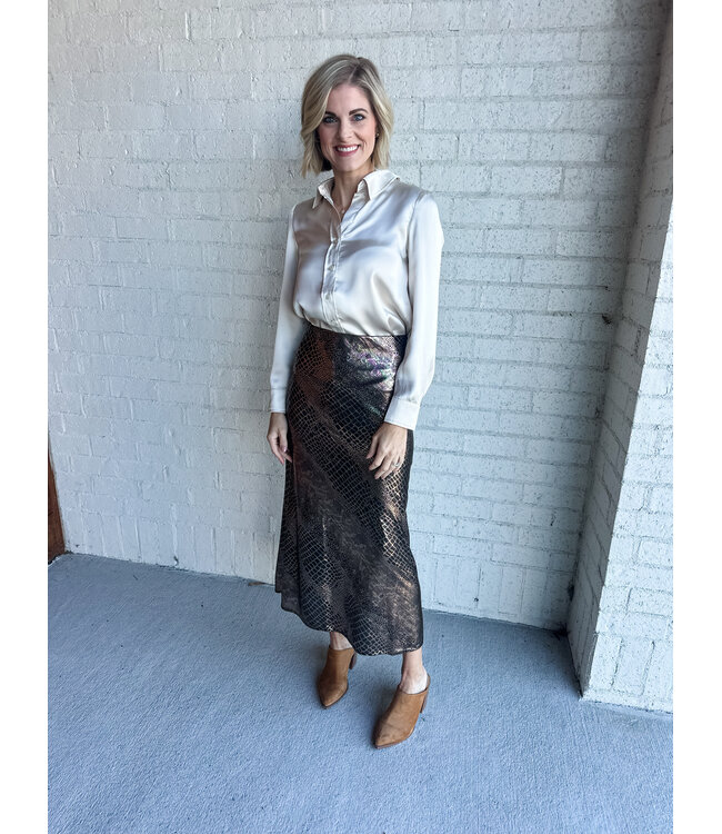 METALLIC MIDI SKIRT