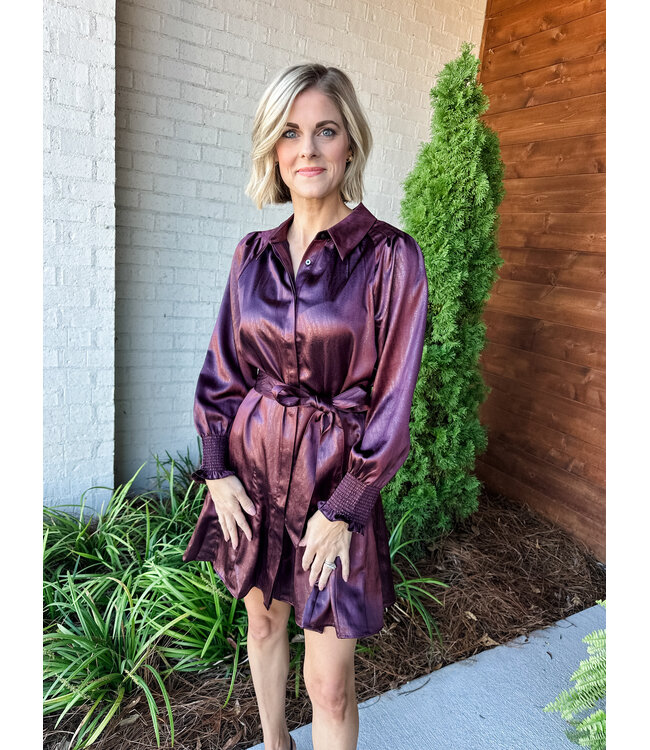 SATIN BELTED DRESS