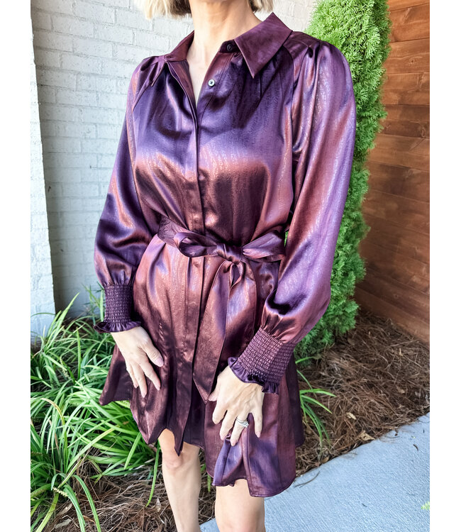 SATIN BELTED DRESS