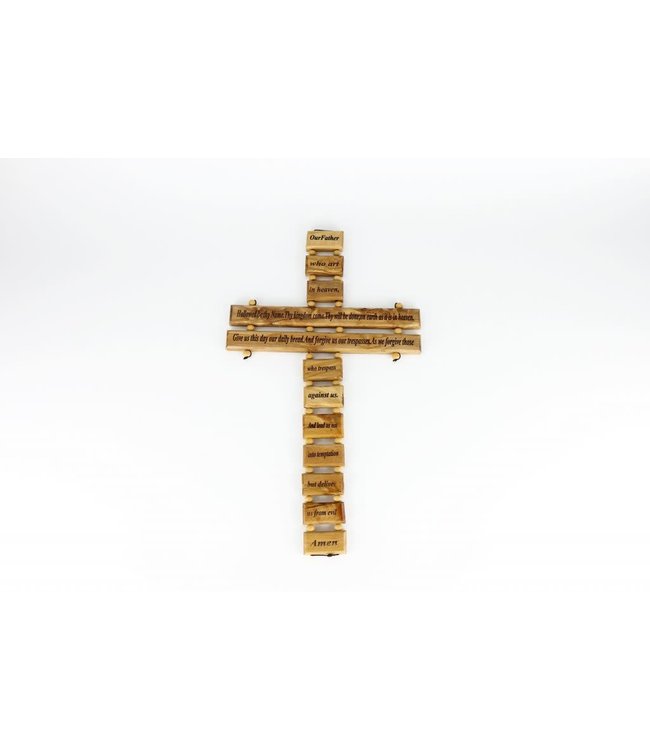 Croix ''Our Father'' (anglais) en bois d'olivier (24cm)