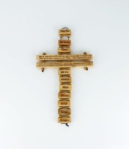 Olive wood cross with ''Notre Père'' prayer (24 cm)