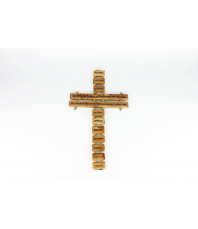 Croix ''Our Father'' (anglais) en bois d'olivier (34cm)