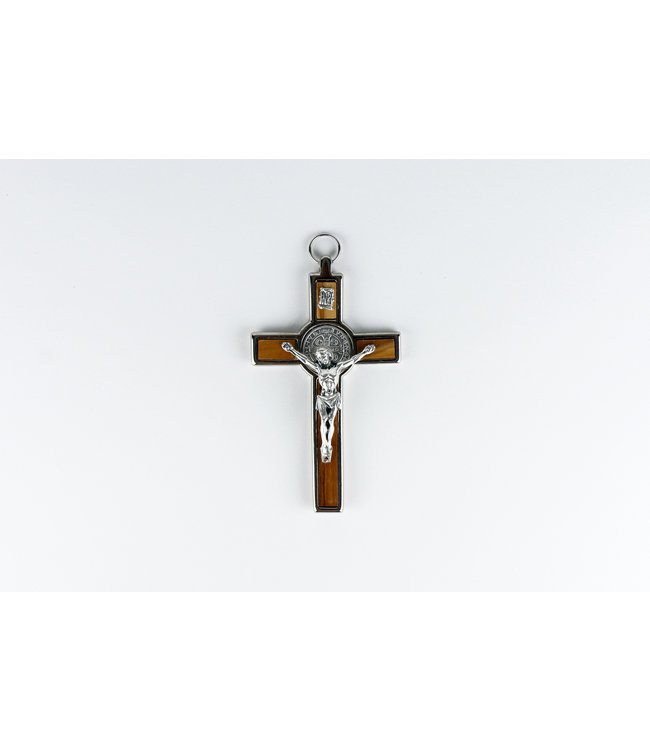 Crucifix saint Benoît en bois et métal (14cm)