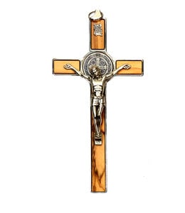 Saint Benedict Olive Wood and Metal Crucifix