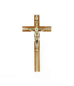 Wooden wall crucifix with golden corpus