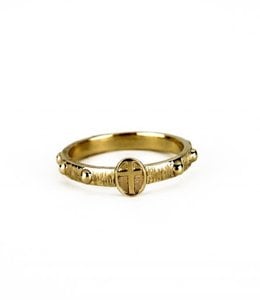 Rosary ring with round cross, 10K gold