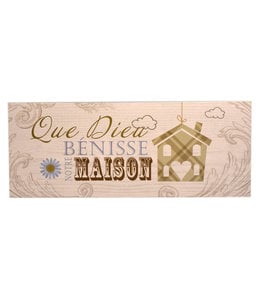 Wooden Plaque ''Que Dieu bénisse notre maison''