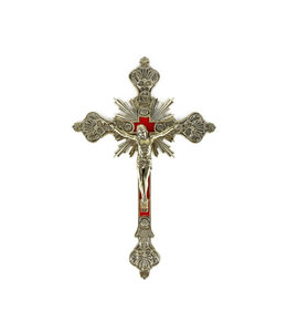 Crucifix en laiton fond velours rouge