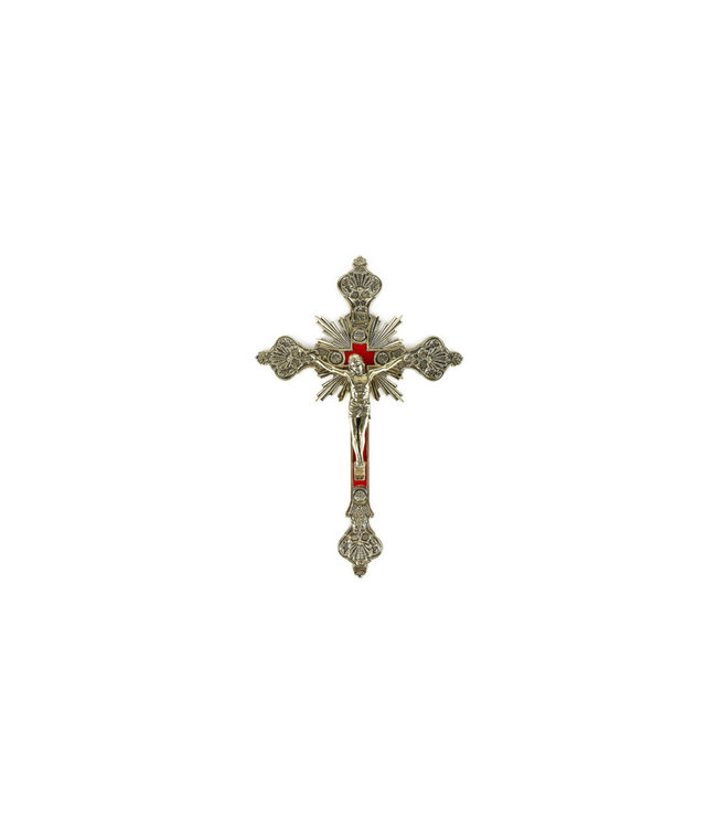 Crucifix en laiton fond velours rouge