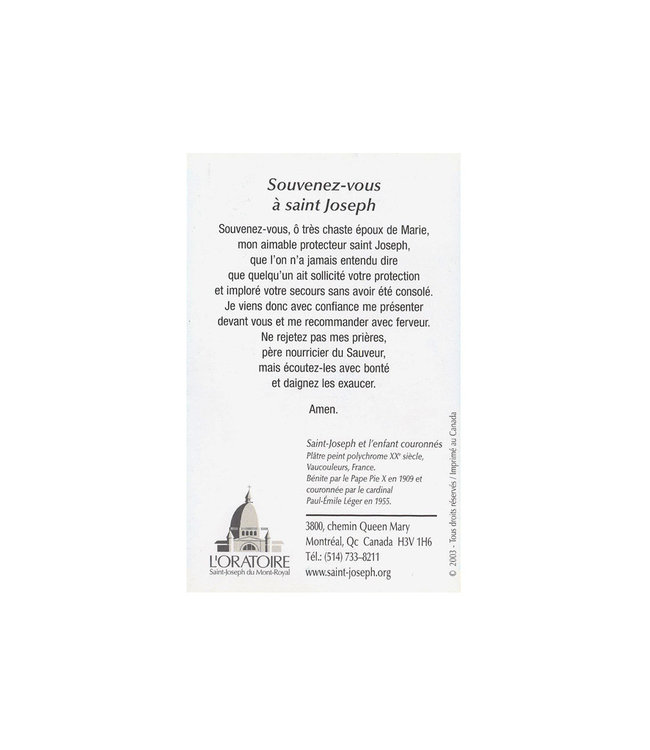 L'Oratoire Saint-Joseph du Mont-Royal Carte prière saint Joseph