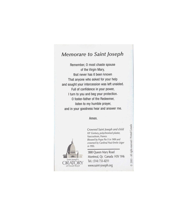 L'Oratoire Saint-Joseph du Mont-Royal Prayer card Saint Joseph