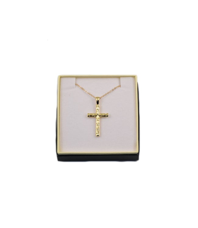 Golden ciseled cross and 18'' chain