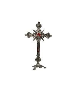 Standing brass crucifix with velvet background