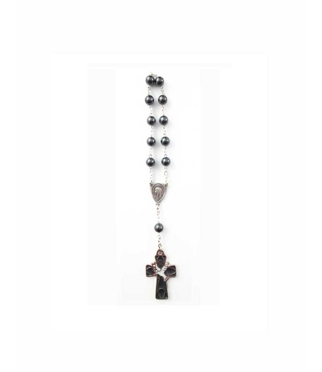 Hematite Virgin Mary decade rosary with dove