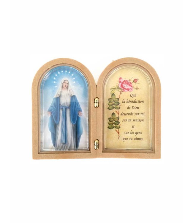 Small Virgin Mary double frame with prayer (french)