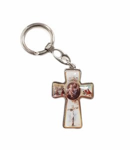 Keychain : Saint Joseph color metal cross