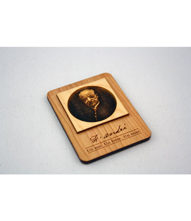 Saint Brother André engraved wooden magnet