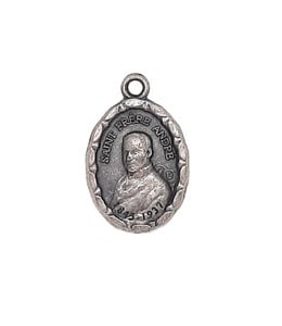 Silver colored medal of Saint Brother André