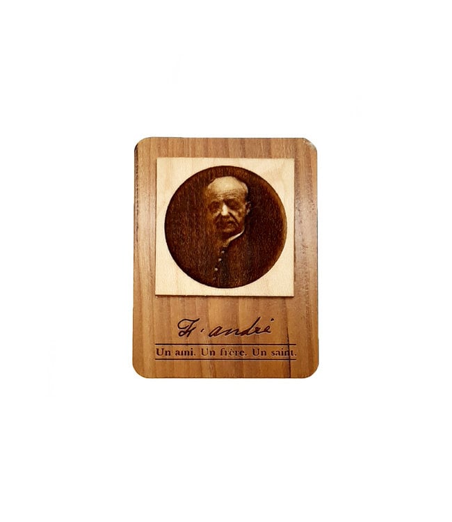 Saint Brother André engraved wooden magnet