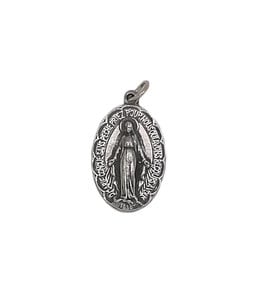 Silver colored Miraculous Medal in French