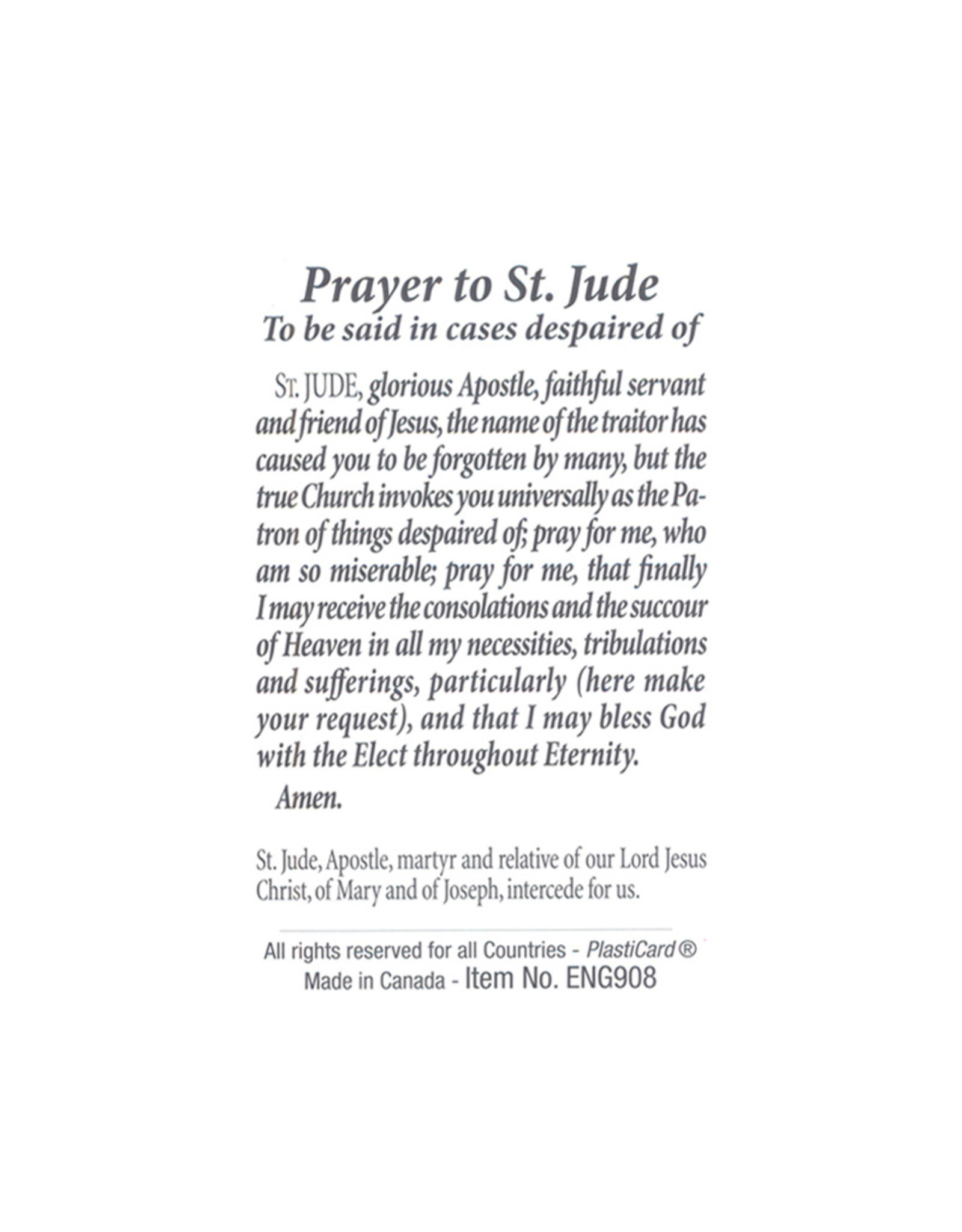 Saint Jude prayer card Gift Shop Saint Joseph’s Oratory of MountRoyal