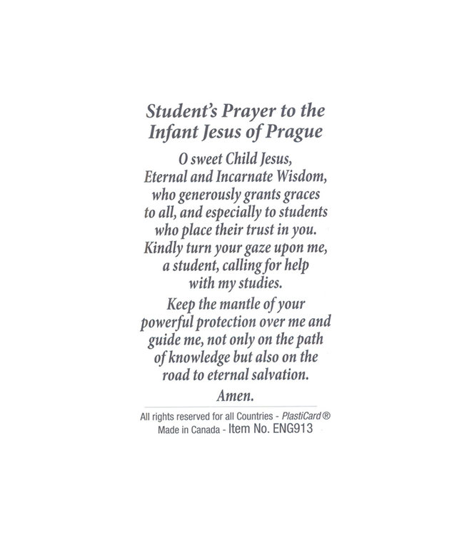 Carte avec prière en anglais, Jésus de Prague