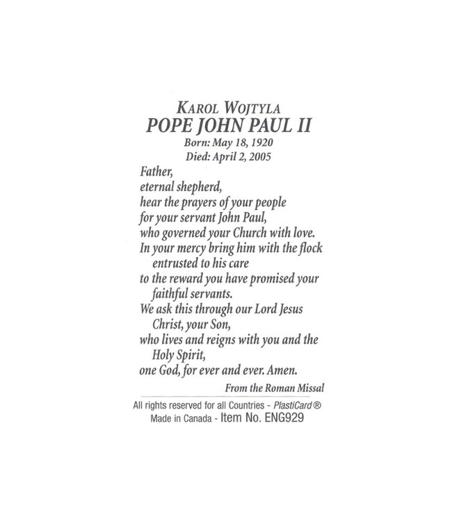 Pope John Paul II prayer card