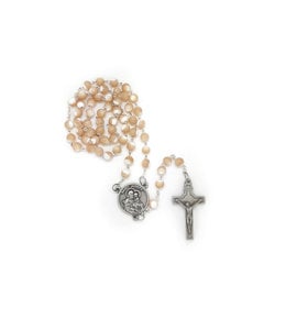 Pearl beige Saint Brother André rosary with relic