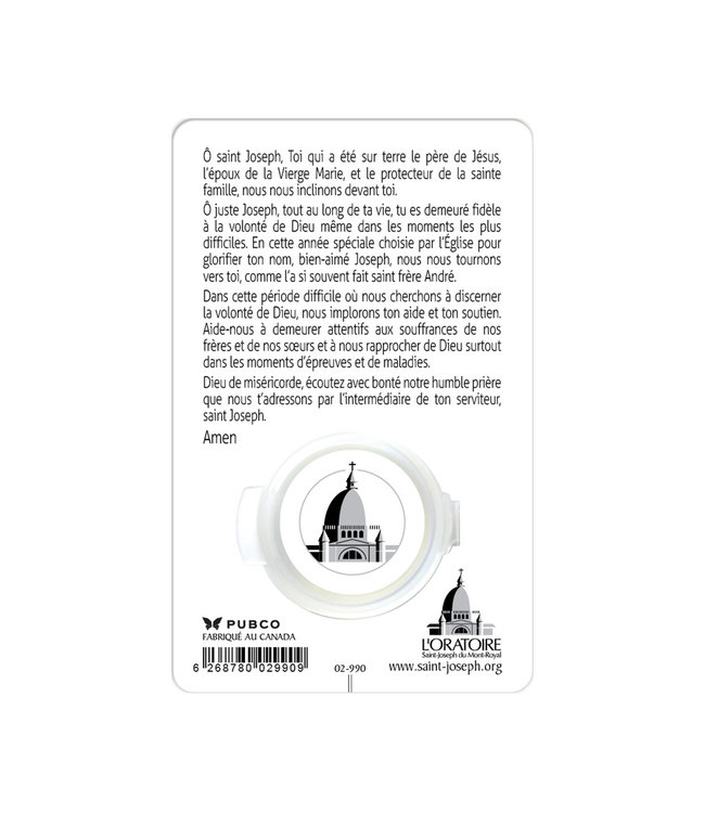 Carte prière avec huile de saint Joseph L'Oratoire SaintJoseph