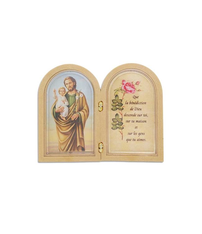 Small Saint Joseph double frame with prayer (french)
