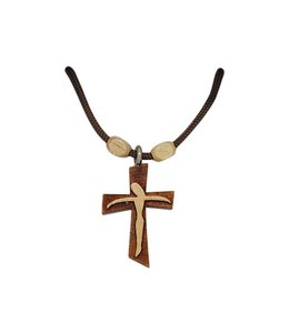 Wooden cross pendant on a rope