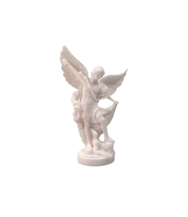 Saint Michael statue in white alabaster