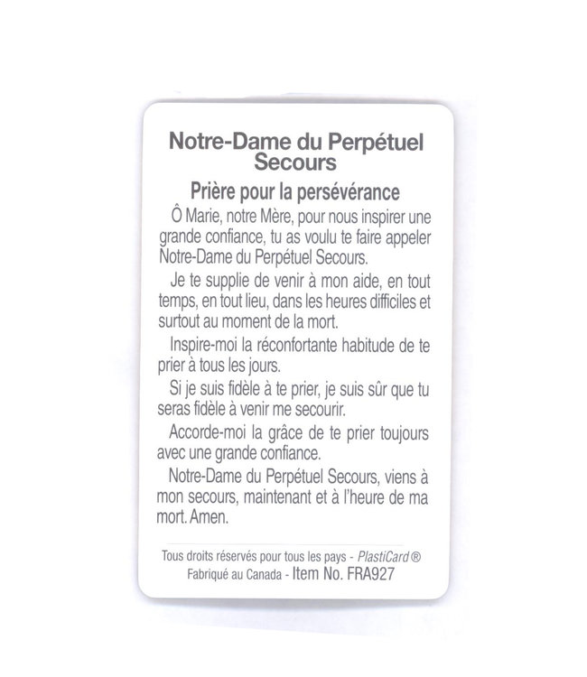 Carte avec prière Notre-Dame du Perpétuel Secours