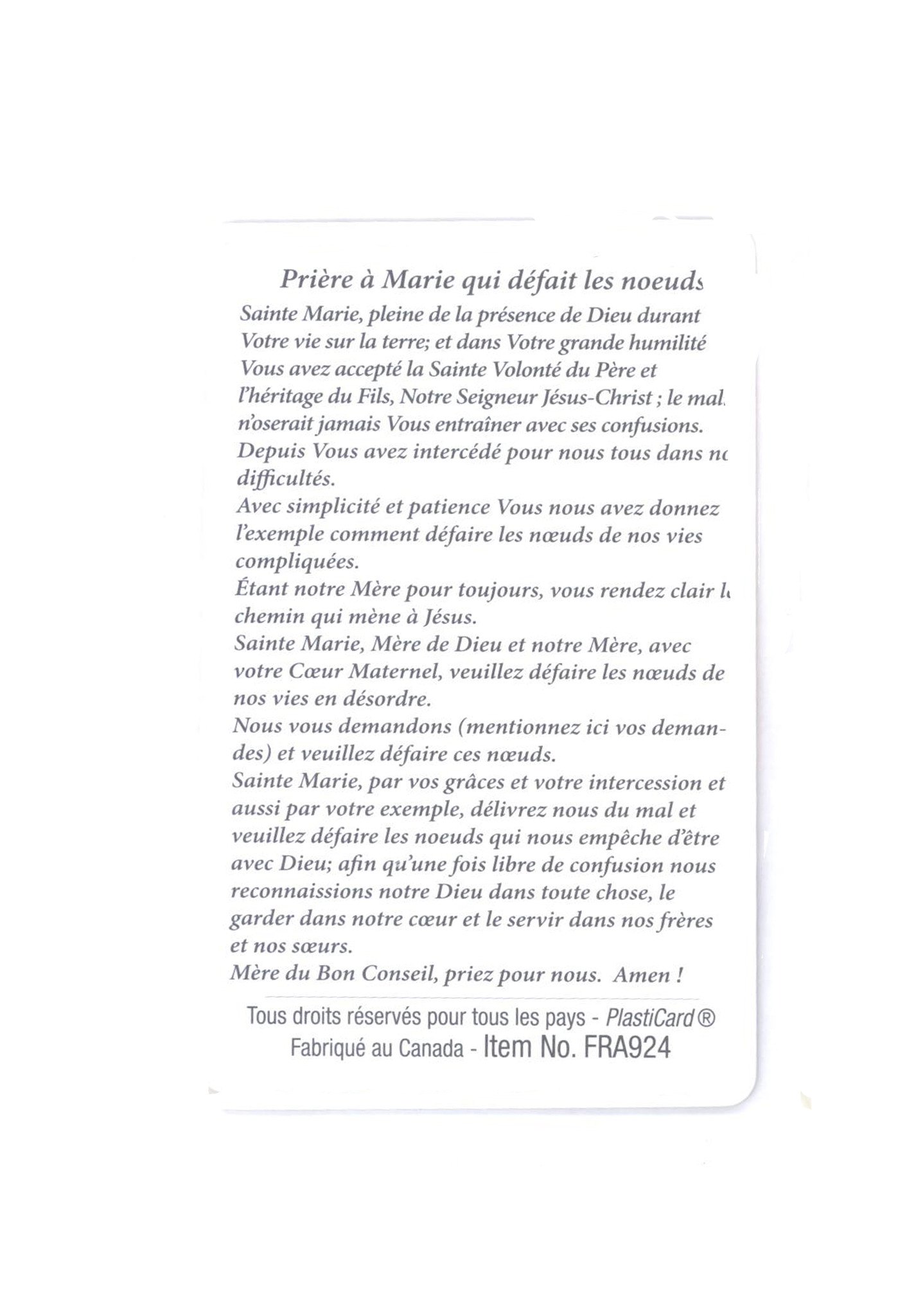 Carte avec prière Marie qui défait