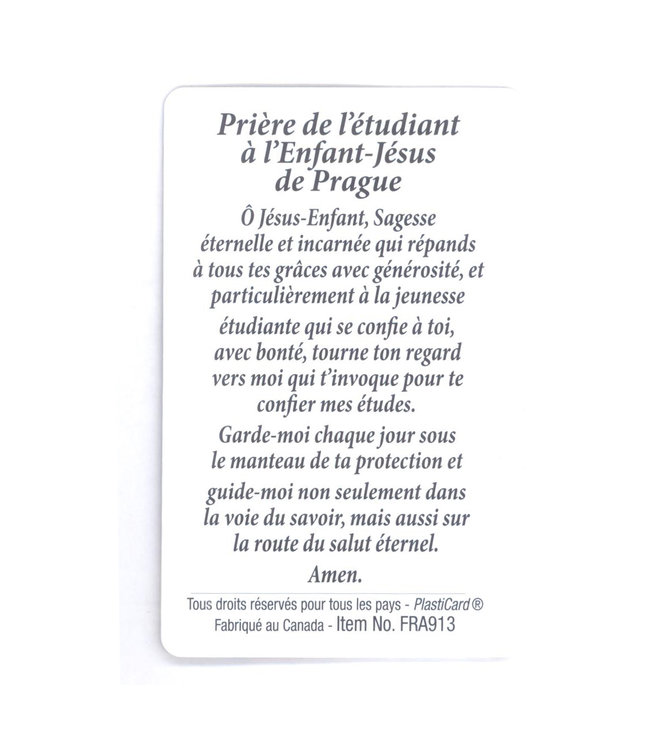 Carte avec prière Jésus de Prague