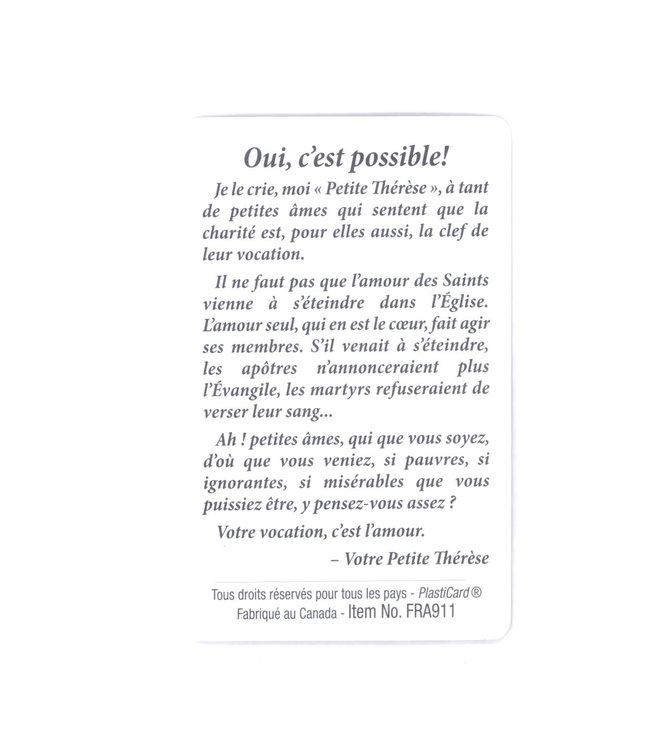 Carte avec prière  sainte Thérèse