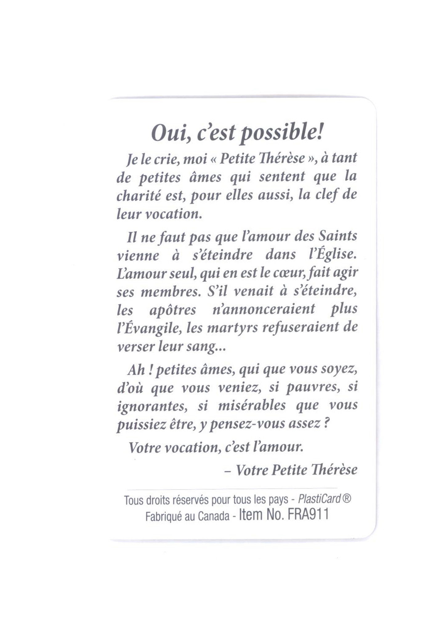 Carte avec prière sainte Thérèse L'Oratoire SaintJoseph