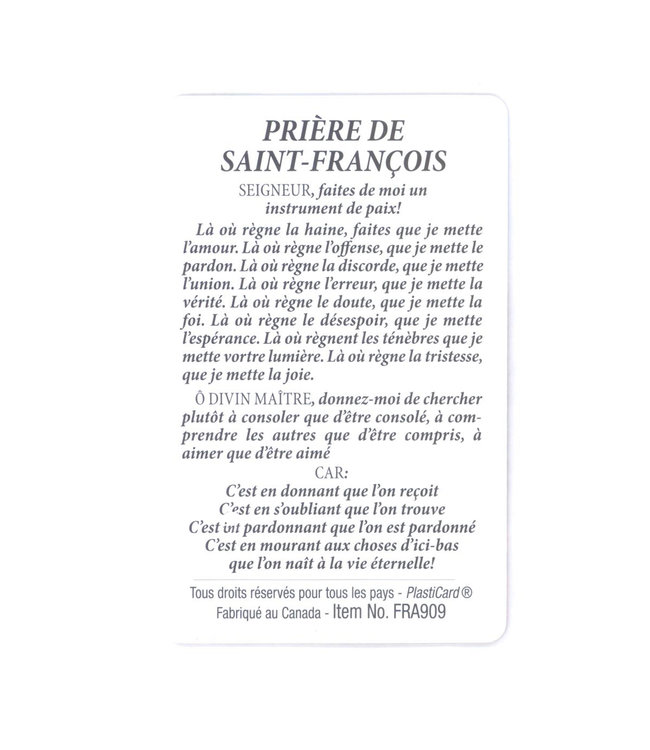 Saint Francis prayer card (French)