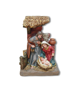 Nativity and stable in brick resin with gold highlights in classic style