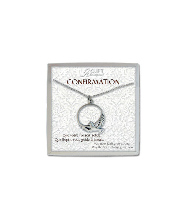 Confirmation dove pendant in a circle and 18'' chain