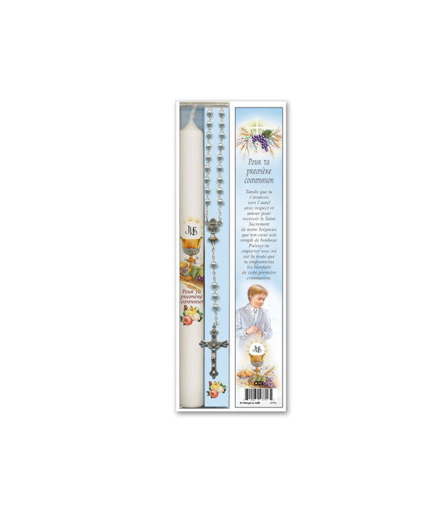 1st Communion Boy's set, Rosary-Candle (French)