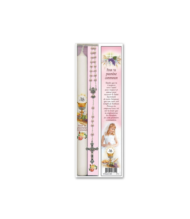 1st Communion Girl's set, Rosary-Candle (French)