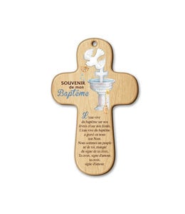 Croix de Baptême en bois avec prière