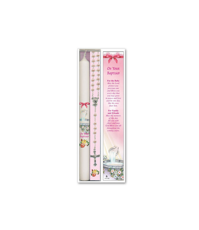 Baptism Girl's set, Rosary-Candle