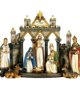 Renaissance nativity with 3 arches cowshed