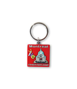Porte-clé L'Oratoire Saint-Joseph, Vive Montréal, carré fond rouge